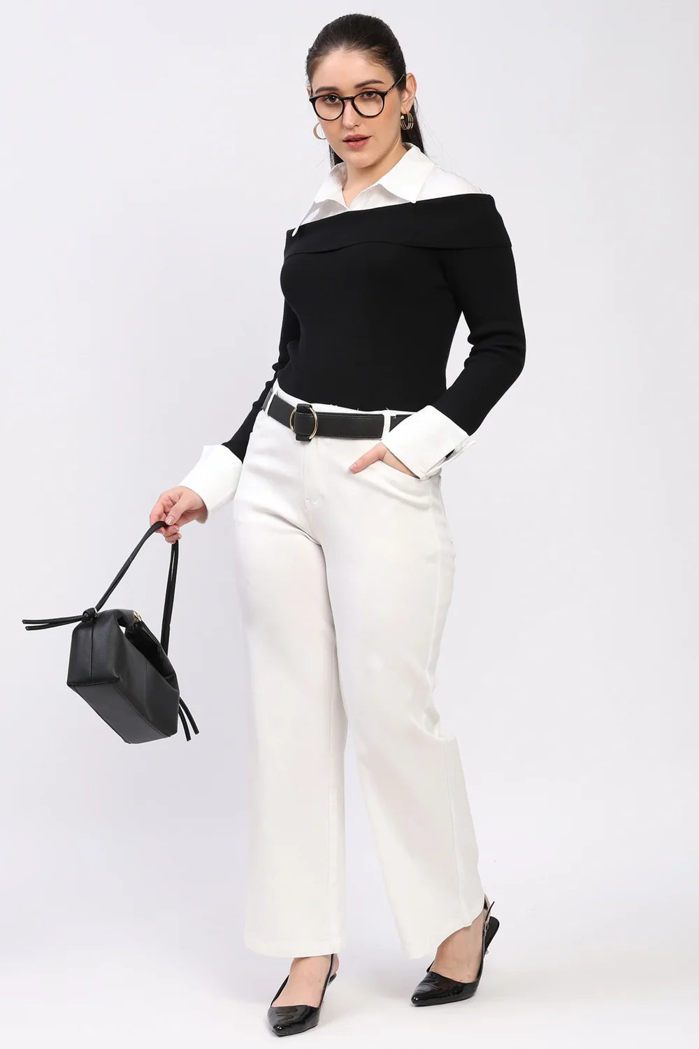 Layered Collar Winter Knit Top