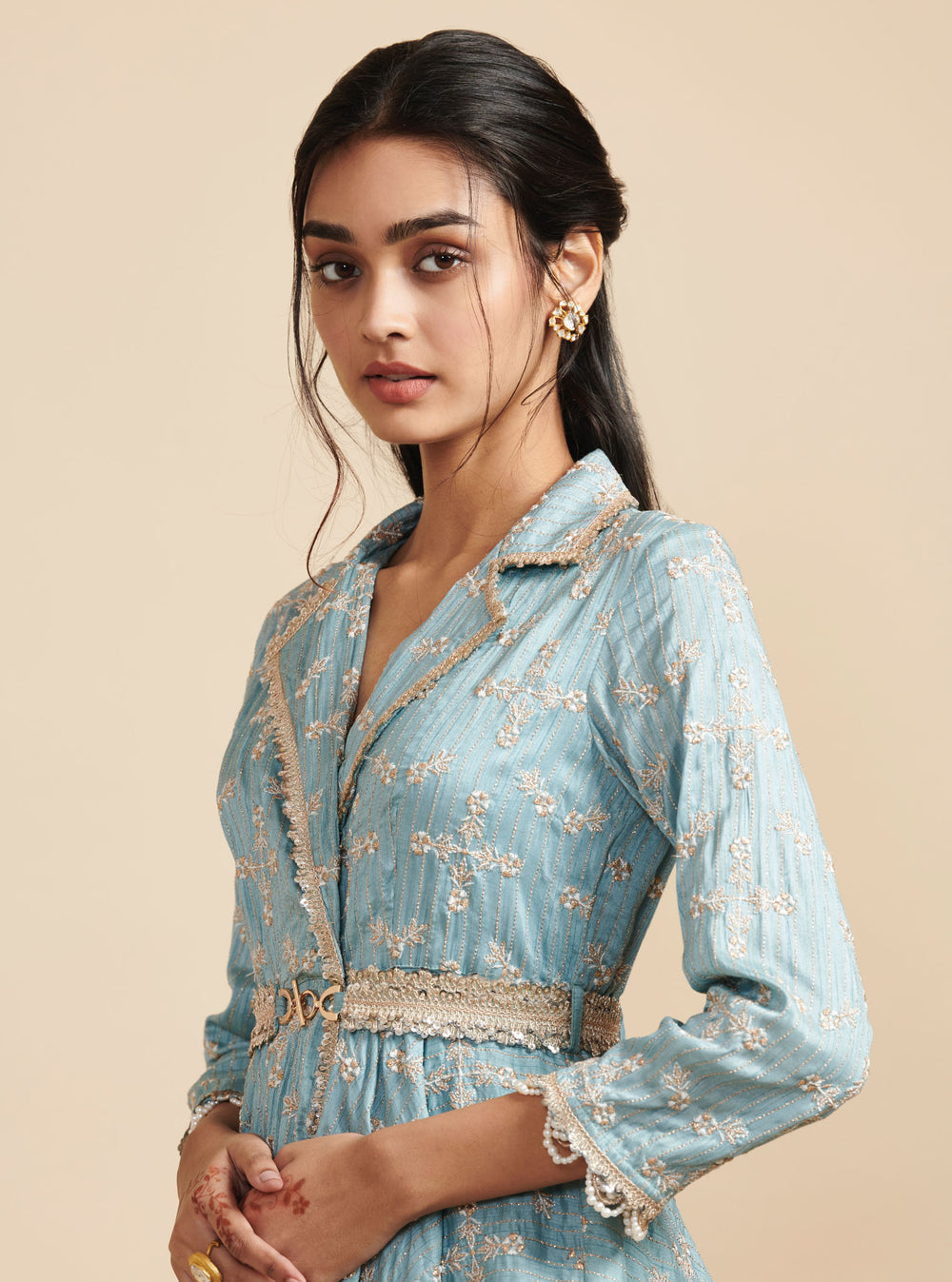 KalamKaari Silk Sitara Blue Top With KalamKaari Silk Sitara Blue High Low Pant