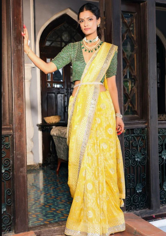 Mustard Silk Gota Patti Saree