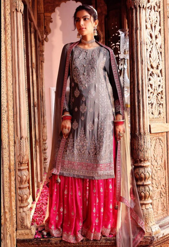 Grey Georgette Embroidered Suit