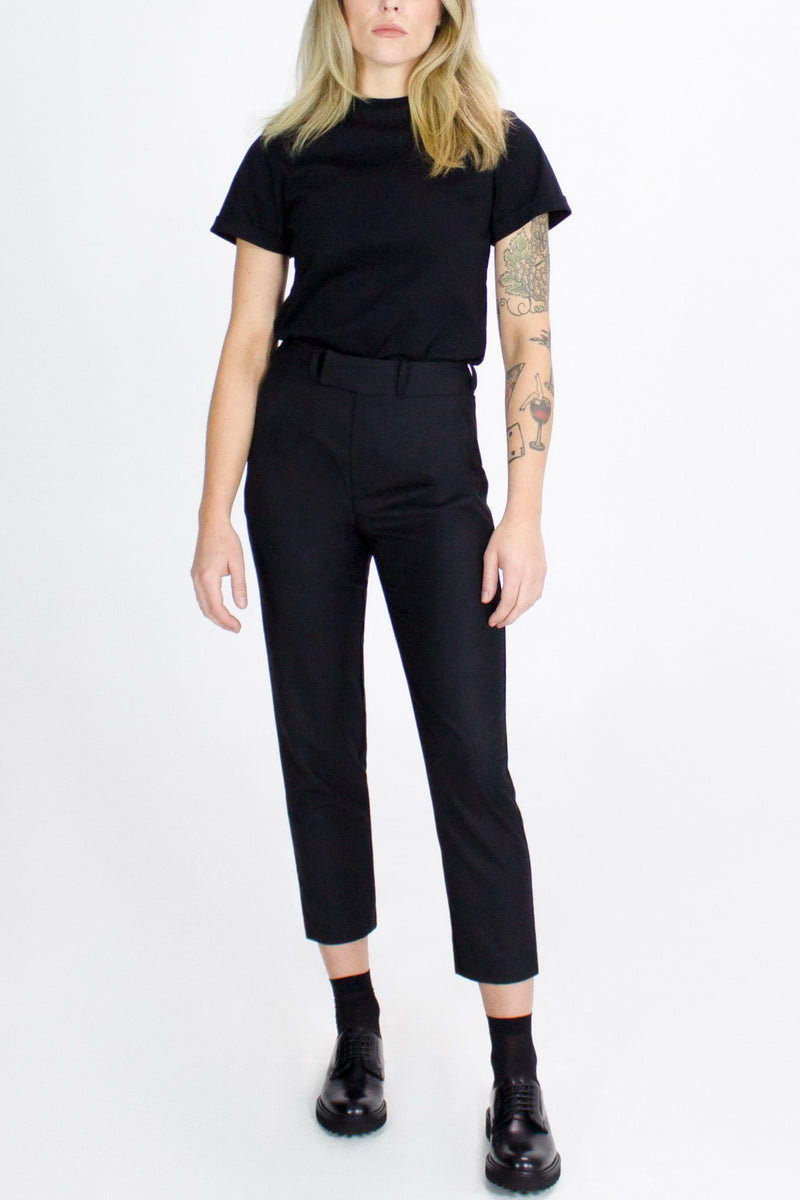 Washable Merino Wool Black Pants -- Cropped