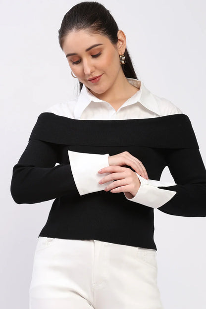 Layered Collar Winter Knit Top