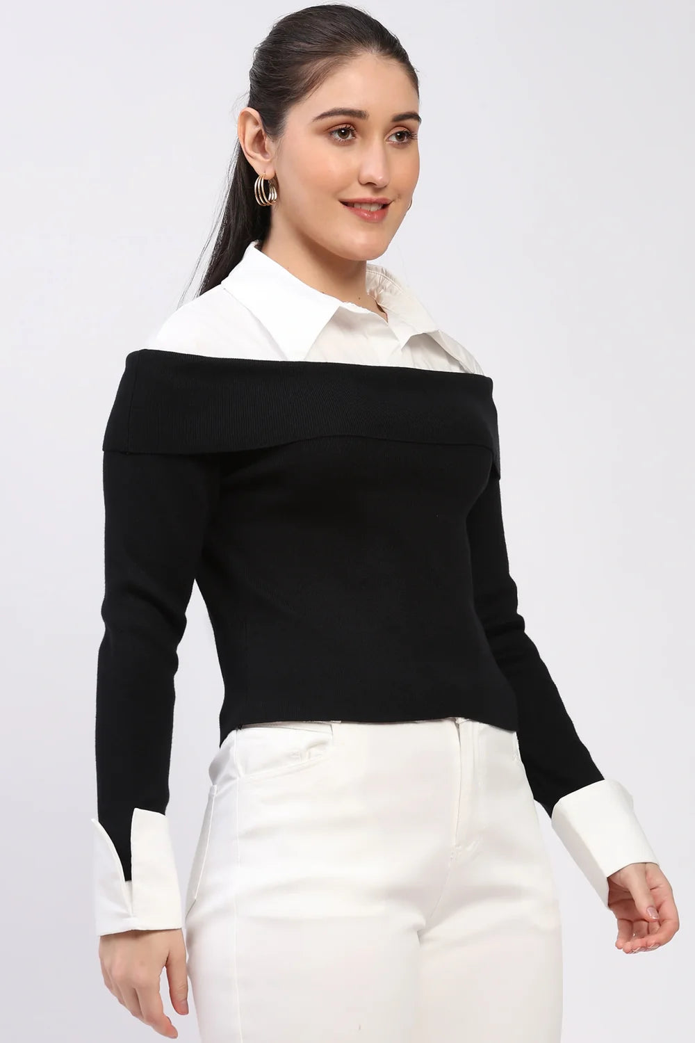 Layered Collar Winter Knit Top