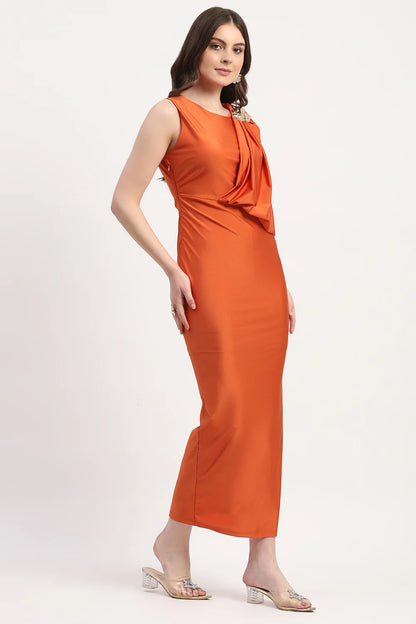 Orange Polyester Spandex Solid Maxi Dress