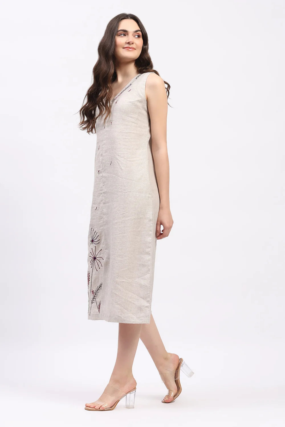 Off-White Embroidered Linen Dress