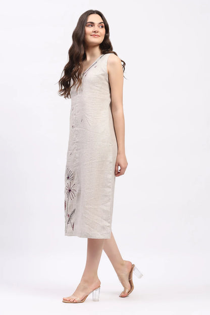 Off-White Embroidered Linen Dress