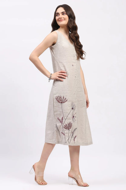 Off-White Embroidered Linen Dress