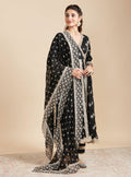 KalamKari Silk Khanak Anarkali Black Kurta With Mulmul Silk Khanak Black Pant