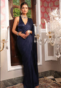 Navy Satin Silk Swarovski Saree