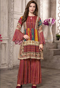 Maroon Georgette Embroidered Kurti Pant Set