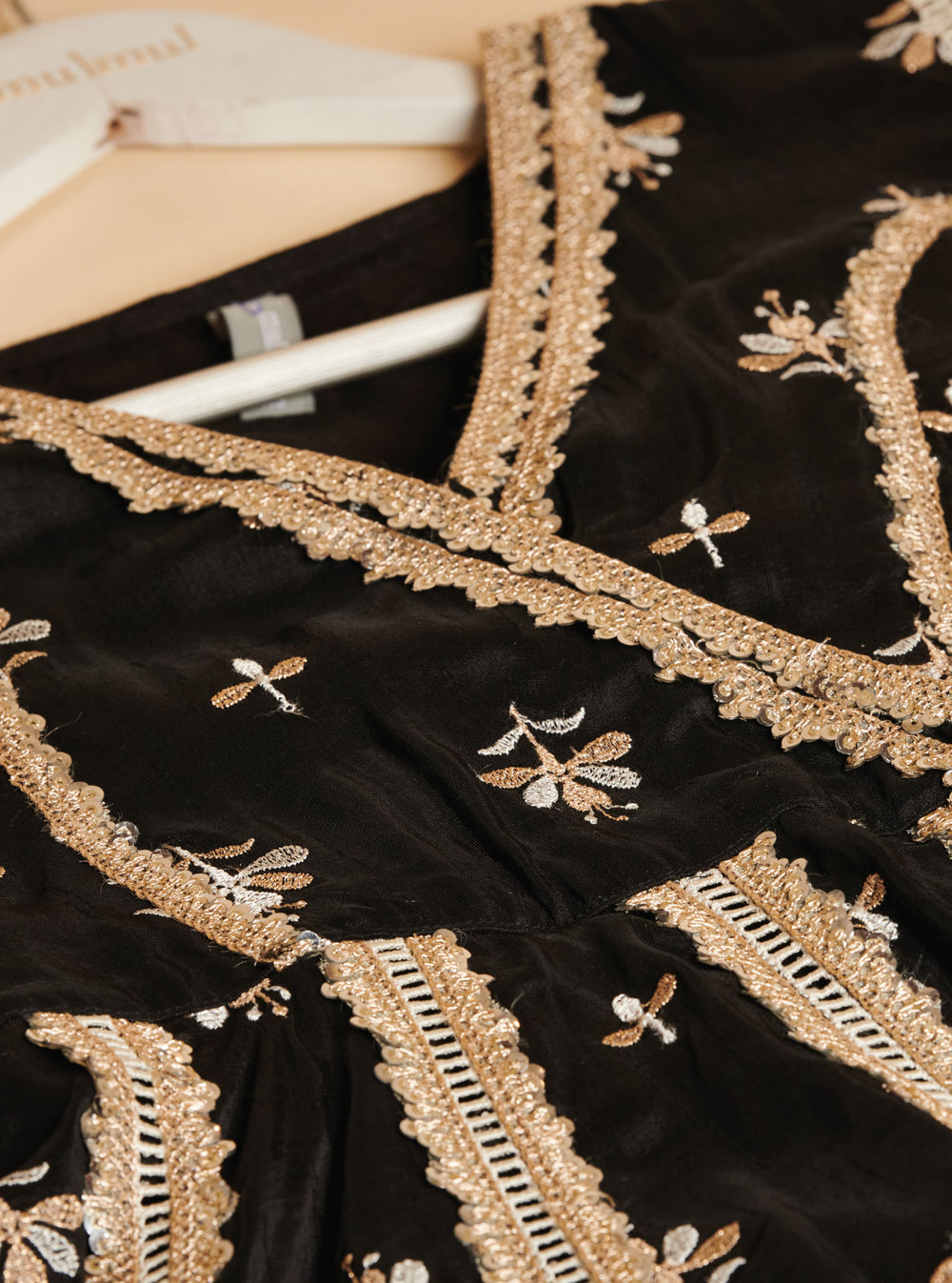 KalamKari Silk Khanak Anarkali Black Kurta With Mulmul Silk Khanak Black Pant