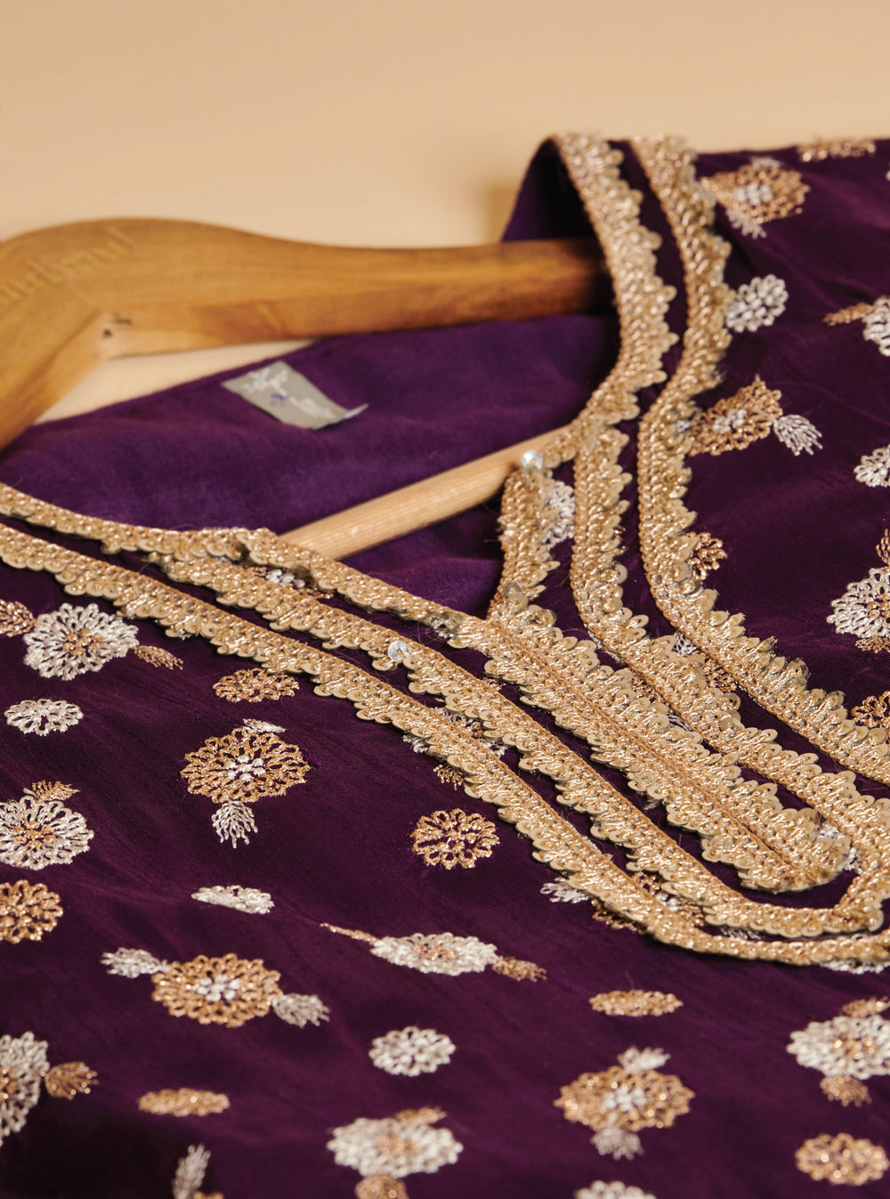 KalamKaari Silk Surkh Purple Kurta With Mulmul Silk Surkh Purple Lehenga
